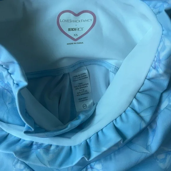 LoveShackFancy X Beach Riot Light Blue Ruffled Top Leggings - Picture 2 of 5